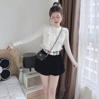 [New] SET ÁO REN VÀ QUẦN BÍ TAY DÀI ÔM EO - chất ren kẻ ô phong cácvh tiểu thư nữ tính lên dáng cực xinh