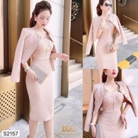 [NEW] Set váy be body áo khoác gấm cao cấp S2157