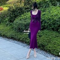 New sexy women's chest and figure purple dress set short coat fishtail hip dress YSJZ