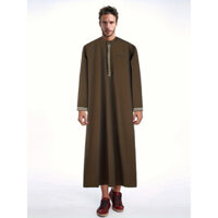 New Trung Đông hồi giáo rắn màu ren TRIM đứng cổ áo dài tay áo túi abaya ssiz
