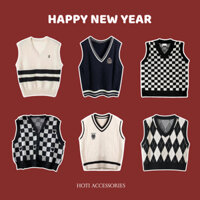 [New Year 2025] Áo Gile Unisex, Áo Len Nam Nữ Họa Tiết Sọc Caro, Trơn Phong Cách Học Sinh Anh Quốc - HOTI - TA068
