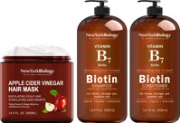 New York Biology Biotin Shampoo and Conditioner Set for Hair Growth and Volume with Apple Cider Vinegar Hair Mask for Dry Hair – Anti Dandruff Thic...
