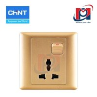NEW7-G442/X - Bộ ổ cắm đa năng 3 chấu 10A 250V, có công tắc nguồn màu vàng - Chint - 737286