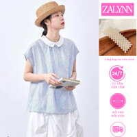 [New]Áo sơ mi kẻ sọc tay lửng dáng baby doll thiết kế trẻ trung,cá tính phong cách Hàn Quốc mùa hè new 2025 SM38 Zalynn.