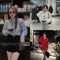 [NEW]ÁO SƠMI CỔ ĐỨC ĐÍNH ĐÁ KHÂU TAY FORM RỘNG VẠT ĐUÔI TÔM hot trend