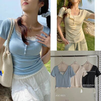 [NEW]Áo thun cộc tay brandy phối hoa nhí basic  9023 siêu xinh nhẹ nhàng