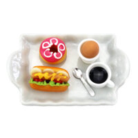 {Newcat} Đồ trang trí nhà búp bê Phụ kiện nhà búp bê Bộ bánh rán thu nhỏ bằng gốm đất sét cho nhà búp bê Trang trí nhà bếp Phụ kiện cà phê dễ thương với khay gốm Hoàn hảo cho tiệm bánh