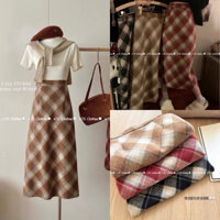 [NEW]CHÂN VÁY DẠ KẺ CARO DÁNG DÀI XẺ VẠT SAU style Ulzzang