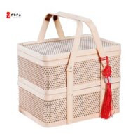 Newearth GIỚI HẠN Giỏ Tre Hộp Đựng Thực Phẩm Hai Lớp Hạt Zongzi Bánh Trung Thu