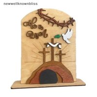 Newwellknownbliss Easter "He Is Risen" Cảnh lăng mộ bằng gỗ - Trang trí bàn chữ thập thủ công, Màn hình phục sinh tôn giáo cho gia đình RTT