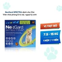 NexGard SPECTRA - Hộp 1 viên nhaivị thịt bò cho chó 7.5-15kg phòng & trị ve, rận, bọ chét, ghẻ Demodex, Sarcoptes, giun