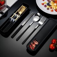 Nezha Ma Thuật Trẻ Em Ma Ám Biển Sinh Viên Bộ Đồ Ăn Di Động Bộ Đũa Inox Thìa Nĩa Bộ Ba Mảnh Người Lớn Tablew20250227