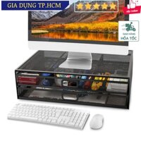Ngăn tài liệu văn phòng kê màn hình 2 ngăn Metal Monitor Stand Riser Black