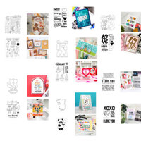 Ngày lễ tình nhân XOXO Tình yêu / Lời cảm xúc / Chúc mừng sinh nhật / Gnome / Động vật Cắt thép Carbon chết + Con dấu trong suốt bằng silicon cho DIY Thêu Sò dập nổi để mẫu Giấy nghệ thuật