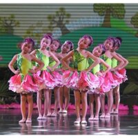 Ngày Trẻ Em Váy Lá Xanh Trang Phục Trình Diễn Hoa Nhài Trang Phục Khiêu Vũ Tập Đi Lotus Pond Ánh Trăng Cánh Hoa Váy Hiệu Suất