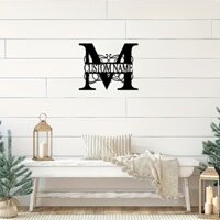 Nghệ thuật treo tường bằng thép sắt được cá nhân hóa - Tên và tên gọi ban đầu tùy chỉnh với thiết kế chùm sáng cho gia đình, hiên nhà, sân vườn