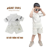 Nghe.kids Bộ Cộc Tay Adidass Chất Cotton Thông Hơi Thể Thao Thoáng Mịn Mát, Quần jean trắng Cho Bé Từ 8-28kg