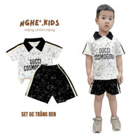 Nghe.kids Set Đồ Bộ quần áo cộc tay GC trắng đen  Mùa Hè cho bé trai chất liệu Cotton 100% co Giãn Thoáng Mát