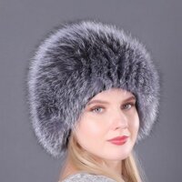 Ngoài Trời Ấm Áp Dệt Kim Nữ Chất Lượng Cao Lông Cáo Máy Bay Ném Bom Mũ Lông