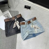 NGỌC BÍCH - Chân Váy Jeans 2 Màu Xanh Đen kèm Đai Nơ Hàng QCL1 - Mã Quần 6128 -