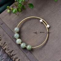 Ngọc bích tự nhiên Một Hàng hóa Dầu hạt đá Ngọc xanh Vòng tay hạt ngọc bích Vòng tay vàng 14k Quà tặng cao cấp Nữ có sẵn đến 0317