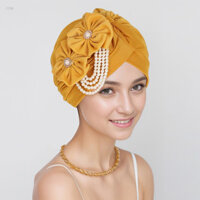 Ngọc Trai Đính Hạt Turban Mũ Ngọc Trai Nhân Tạo Hoa Turban Mũ Hijab Đầu Quấn Khăn Trùm Đầu Bonnet Tóc Mũ Che Chemo Mũ