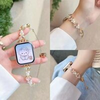Ngọc Trai Pha Lê Trái Tim Tình Yêu Dây Đeo Cho Apple Watch Band 44mm 40mm 45mm 42mm 41mm 9 8 7 Dây Xích Kim Loại Vòng Tay Cho iWatch Ultra 2 SE 3 4 5 6 38mm 49mm