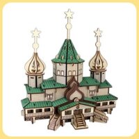 Ngôi nhà gỗ Giáng sinh, mô hình ngôi nhà xếp hình 3D bằng gỗ cắt laser, đồ chơi giáo dục lắp ráp