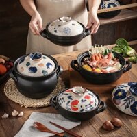 Ngọn Lửa Mở Chịu Nhiệt Độ Cao Nồi Canh Vẽ Tay Nồi Hầm Kiểu Nhật Nồi Đất Nồi Niêu Nồi Hầm Gốm Sứ Nhỏ Nồi Nông Khách Sạn