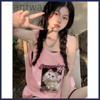 Ngọt Cay Hợp Thời Trang Mèo Dễ Thương In Áo Vest Niche Màu Hồng Áo Thun Nữ