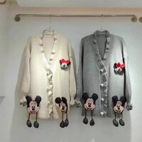 Ngọt Ngào Giảm Tuổi Mickey Cardigan Áo Khoác Dễ Thương Thêu Thu Đông Phong Cách Mới Rời Lười Đan