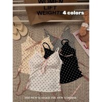 Ngọt Ngào Hot Girl Chấm Bi Đẹp Nhỏ Áo Vest Nữ Mùa Hè Ren Nơ Dopamine Nhỏ Sling Ngắn Tay Top