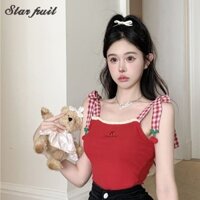 Ngọt Ngào Hot Girl Thêu Ren Nhỏ Sling Vest Nữ Kẻ Sọc Buộc Mỏng Phù Hợp Với Gợi Cảm Top