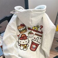 Ngọt Ngào Mát Hello Kitty Có Mũ Trùm Đầu Nữ Thu Đông Trắng Xám Rời Phong Cách Mới Áo Khoác
