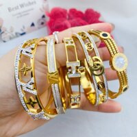 Ngọt Ngào Phong Cách Thoáng Mát Thời Trang Đơn Giản Mạ Thép Titan 18K Vòng Tay Vàng Đôi Chữ G Kim Cương Chữ H Vòng Tay Inox