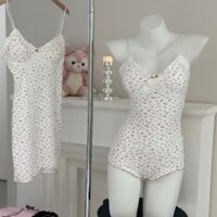 Ngọt Ngào Sling Hoa Phong Cách Mới Body Với Miếng Lót Ngực Pure Desire Ren Váy Ngủ Một Vai Rời Ký Túc Xá Đi Chơi