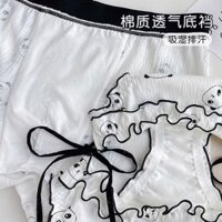 Ngọt ngào tinh khiết bông đôi đồ lót gấu trúc màu đen và trắng ren lên một người đàn ông và một ngư