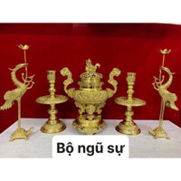 ngũ sự đỉnh đồng song long chầu nguyệt cao 50cm, đồ thờ đồng cao cấp , đỉnh đồng lư đồng