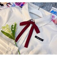 Người Bạn Cùng Lớp Ngày Mai [Cà Vạt Nơ] Tay Cầm Dài Nhỏ JK Không Cần Buộc Cà Vạt Nơ Áo Sơ Mi Màu Đỏ Rượu Vang Xanh Dương Đồng Nhất