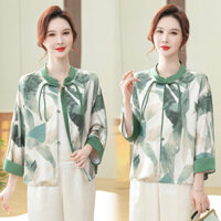 Người Cao Tuổi Trung Niên 1452 Áo Khoác Cổ Đứng Mẹ Mặc Mới Trung Quốc Áo Khoác Mỏng Retro Nữ Mặc Cardigan Nút 2.19