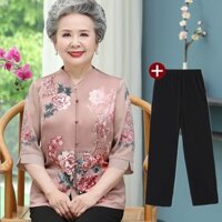 Người Cao Tuổi Trung Niên Mặc Nữ Mẹ Mặc Áo Sơ Mi Phù Hợp Với 60 Tuổi 70 Bà Mặc Áo Sơ Mi Tay Ngắn Bà Già Top