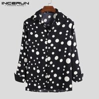 Người Đàn Ông Mỏng Big Polka Dot Dài Tay Áo Sơ Mi Tập Thể Dục Doanh Nhân Giải Trí Ve Áo Cổ Nút Áo Incerun Camidas Hombre Kích Thước S-5XL