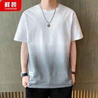 Người đàn ông mùa hè triều thương hiệu ngắn tay áo T-shirt gradient quần áo cotton lỏng lẻo nửa tay áo