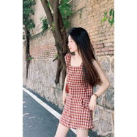 Người đàn ông nhỏ mặc trọn bộ trang phục hai chiếc tôn dáng, sinh động, trẻ trung, áo ba lỗ kẻ sọc màu đỏ cho nữ, quần short, Vận chuyển nhanh mùa hè FF1D