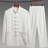 Người trung niên và người già Tang phù hợp với bộ đồ vải cotton và lanh dài tay cho bố mùa xuân Trung Quốc phong cách Thái cực quyền Trung Quốc Hán phục ông nội quần áo/1.2