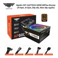 Nguồn CST AAPTech 600W 80Plus Bronze (4+4pin, 2x6+2pin, Dây dài, Kèm dây nguồn)