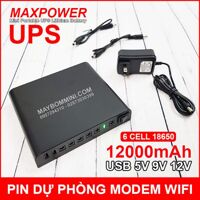Nguồn điện UPS dự phòng modem wifi camera USB 5V 9V 12V 12000mAh MAXPOWER