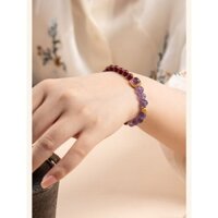 Nguyên Bản Tự Nhiên Cinnabar Nữ Thạch Anh Tím Chuyển Hạt Vòng Tay An Toàn May Mắn Đính Hạt Quà Tặng Sinh Nhật
