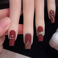 Nguyên Chất Handmade Năm Mới Làm Móng Tay Móng Tay Móng Tay Pháp Nơ Mặc Rượu Trắng Ngắn Encore Đỏ 3.26