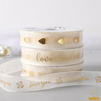 Nguyên Cuộn 17m,Dây Ruy Băng Voan 2.5cm In Chữ Love/Loveyou Dùng Trang Trí Bó Hoa, Hộp Quà, Hộp Bánh Tặng NgườiYêuThương